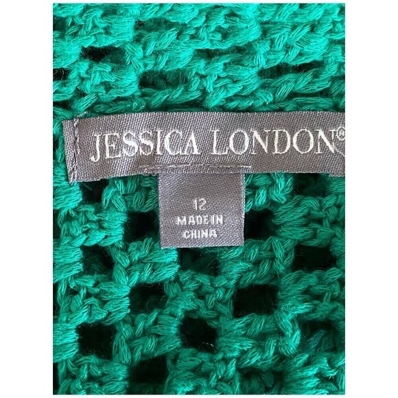 Jessica London Green Open Knit Crochet Short Sleeve Cardigan Sz 12 - Picture 5 of 8